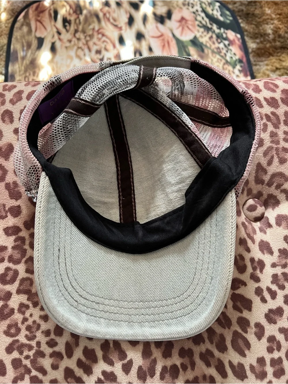 Rhinestone Mesh Cap in Light Gray